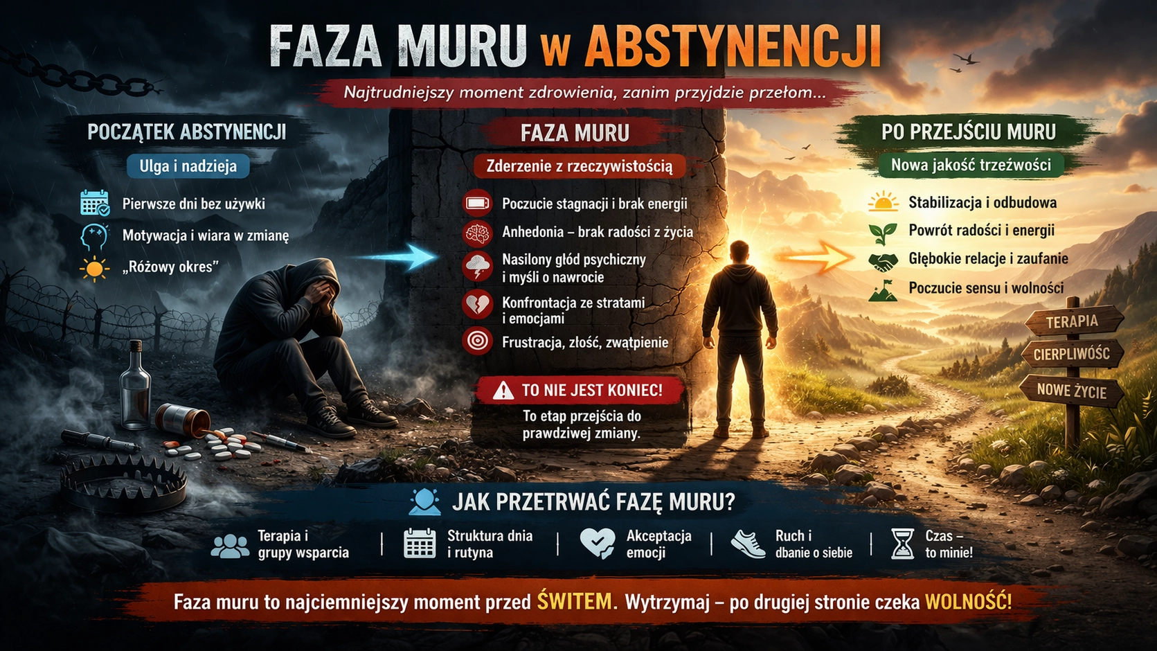 Ilustracja do artykułu: Faza muru a nawrót uzależnienia – dlaczego ten etap jest tak niebezpieczny?