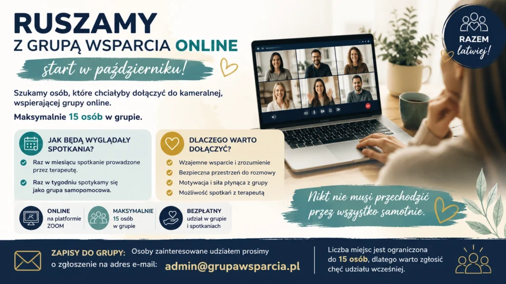Ilustracja do artykułu: Ruszamy z bezpłatną grupą wsparcia online – start w październiku.
