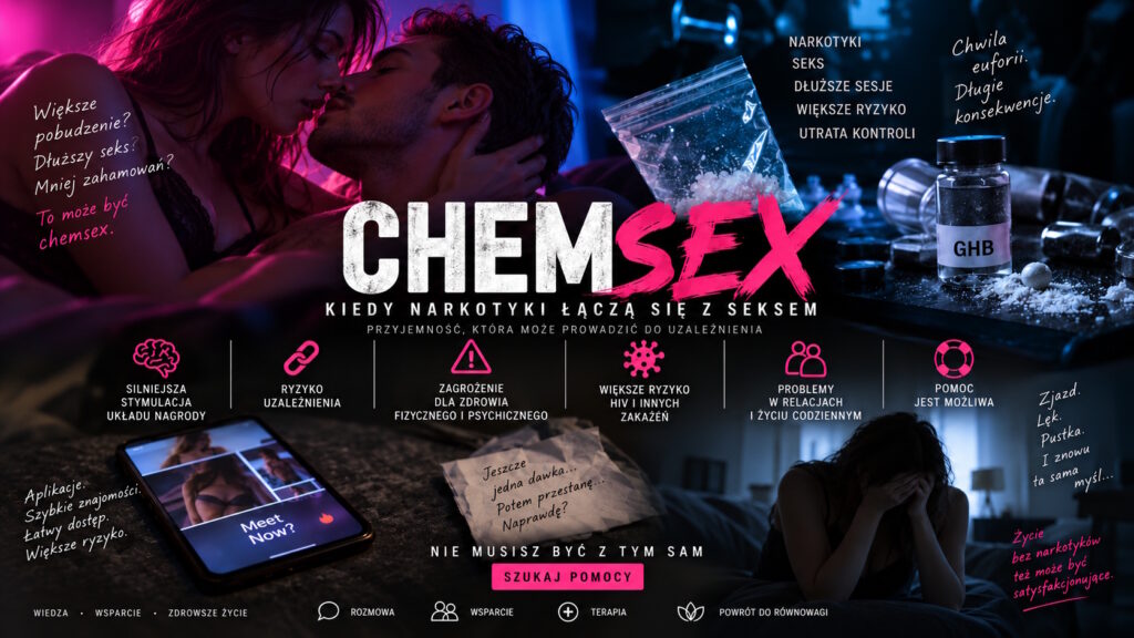 Ilustracja do artykułu: Chemsex – kiedy seks łączy się z narkotykami. O uzależnieniu, ryzyku i drodze do pomocy