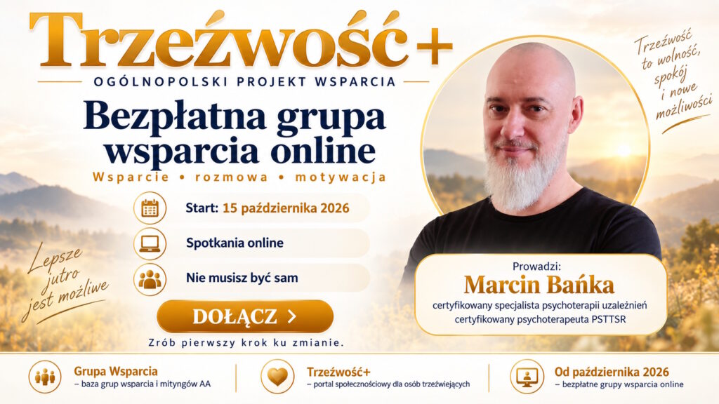 Ilustracja do artykułu: Grupa Wsparcia Trzeźwość+ startuje 15 października – prowadzi Marcin Bańka, certyfikowany specjalista psychoterapii uzależnień