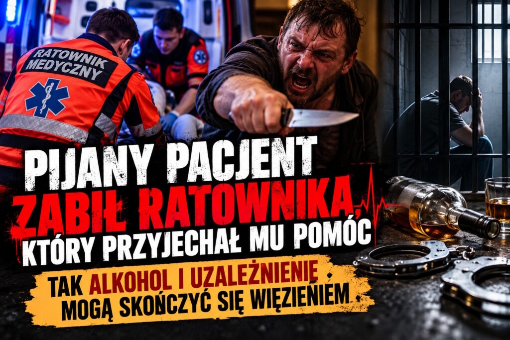 Ilustracja do artykułu: PIJANY PACJENT ZABIŁ RATOWNIKA, KTÓRY PRZYJECHAŁ MU POMÓC. TAK ALKOHOL I UZALEŻNIENIE MOGĄ SKOŃCZYĆ SIĘ WIĘZIENIEM